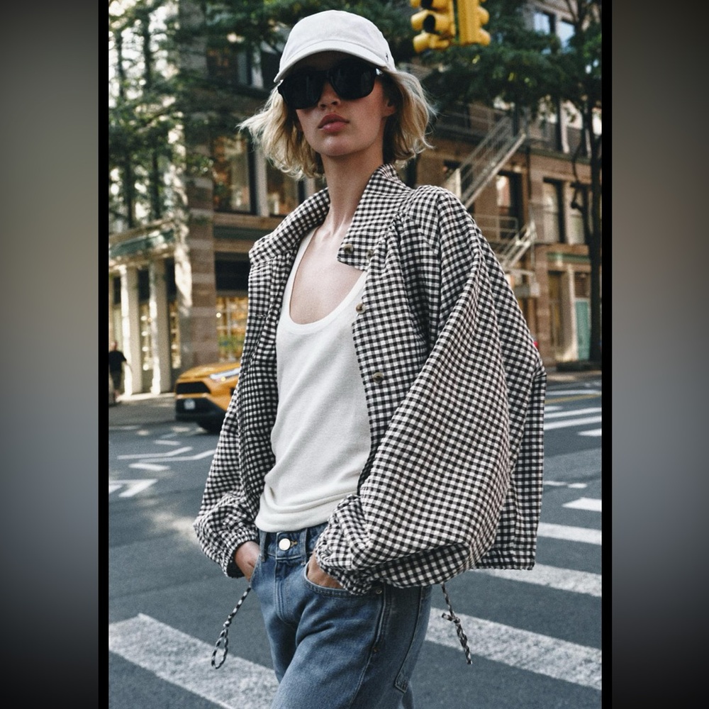 NWT Zara Plaid Jacket in Brown/Ecru
